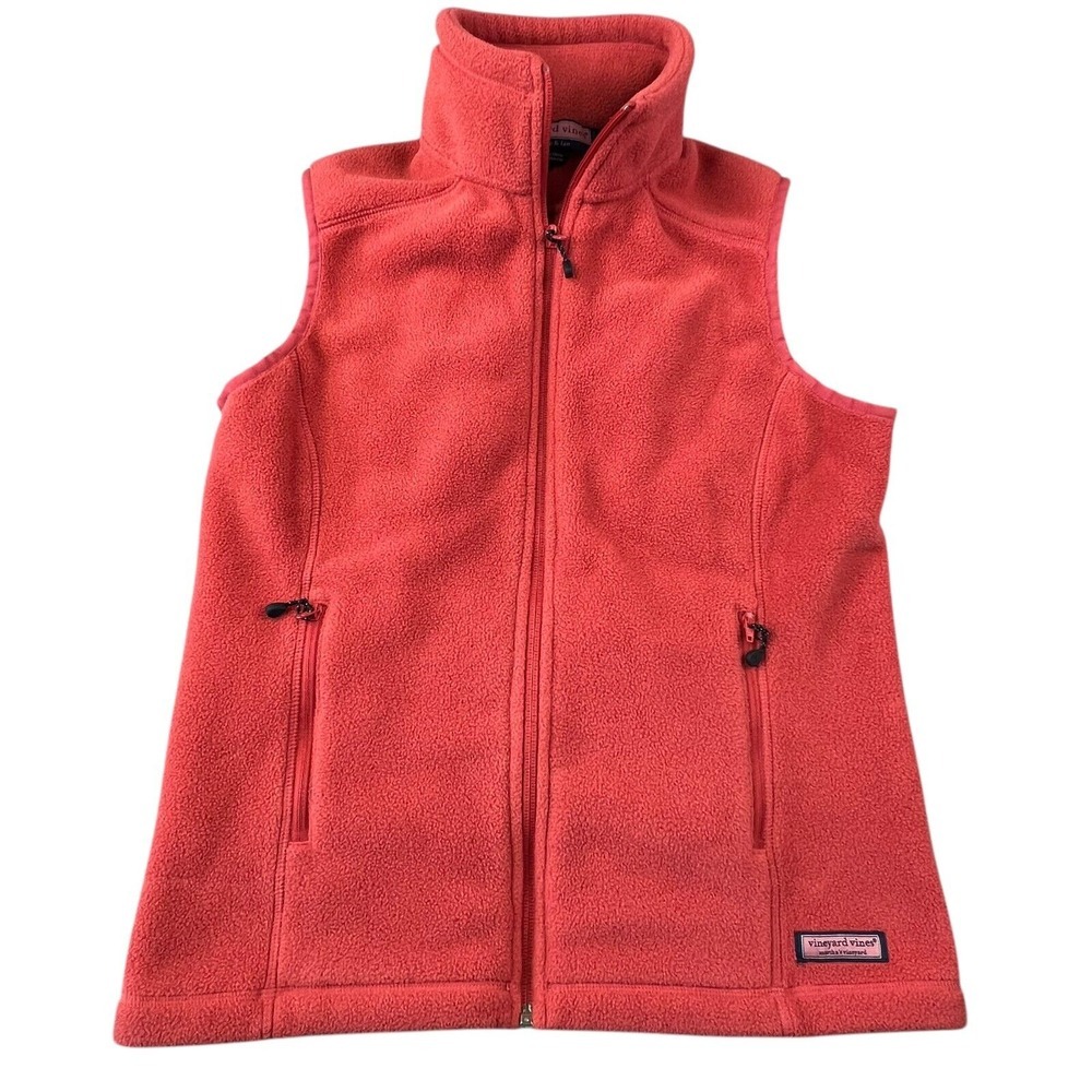 Vineyard Vines Womens Fleece Vest Size‎ Small Pink Sleeveless Mock Neck Full Zip